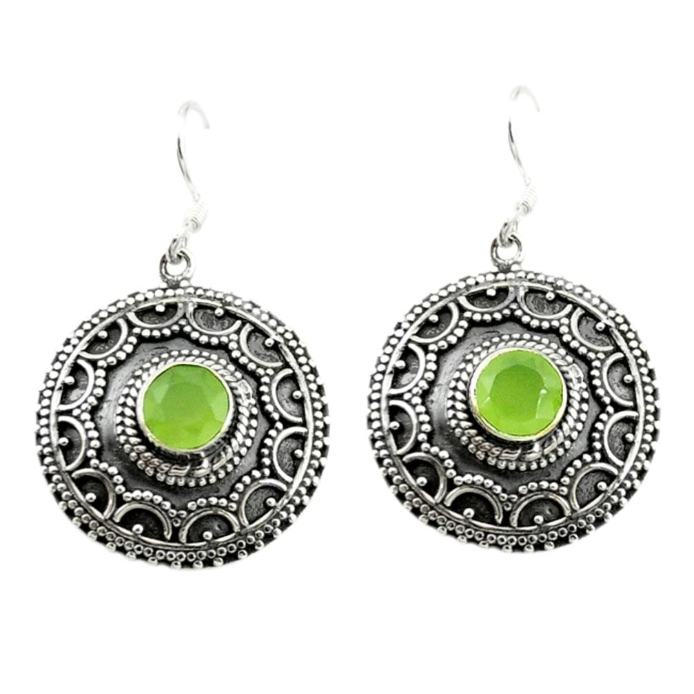 Natural green prehnite 925 sterling silver dangle earrings jewelry d15142