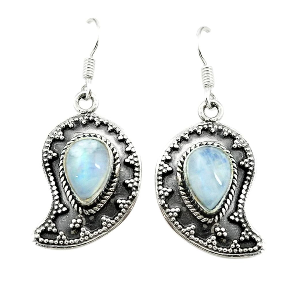 Natural rainbow moonstone 925 sterling silver dangle earrings jewelry d15143