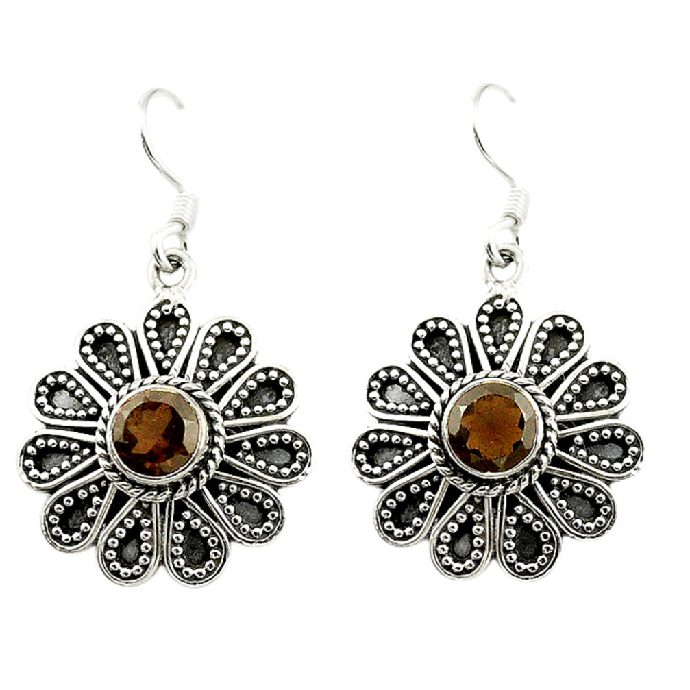 Brown smoky topaz 925 sterling silver dangle earrings jewelry d15146