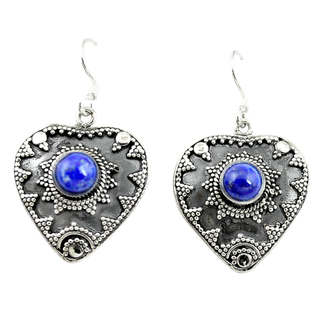 Natural blue lapis lazuli 925 sterling silver dangle earrings d15158