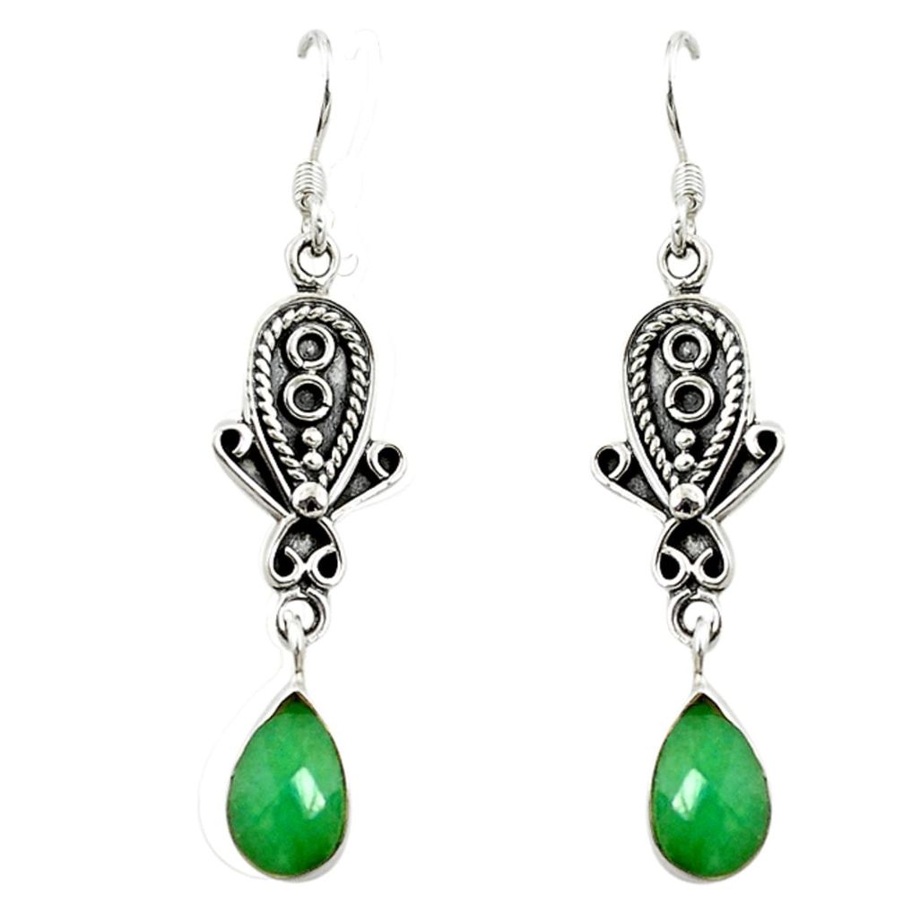 Natural green emerald 925 sterling silver dangle earrings jewelry d15179