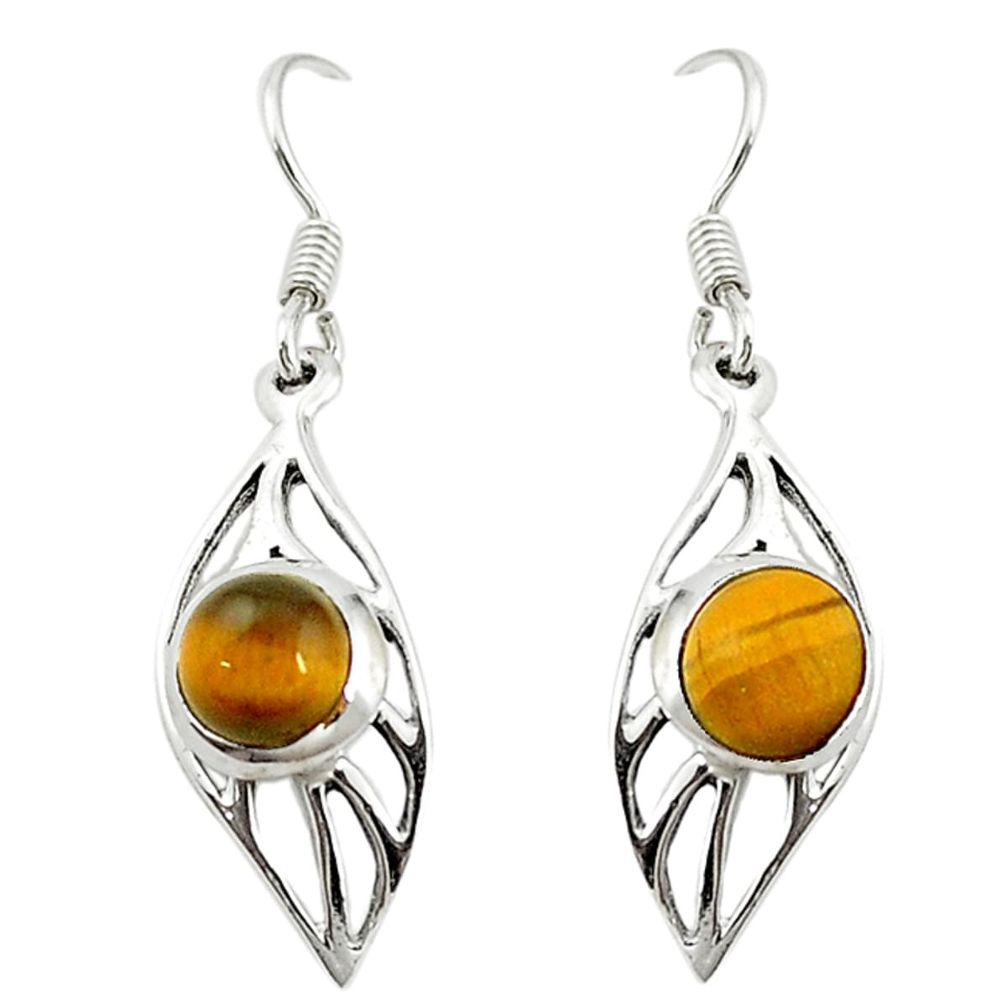 Natural brown tiger's eye 925 sterling silver dangle earrings jewelry d15465