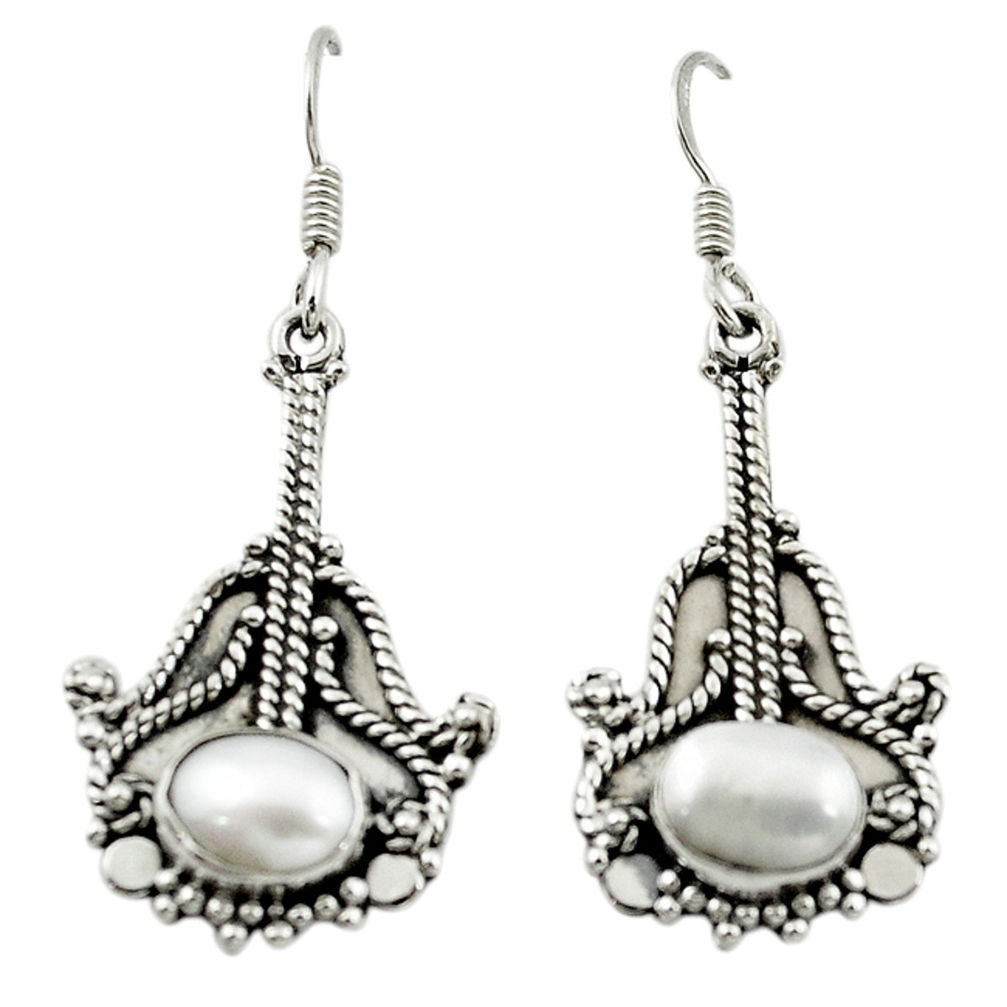 Natural white pearl 925 sterling silver dangle earrings jewelry d15491
