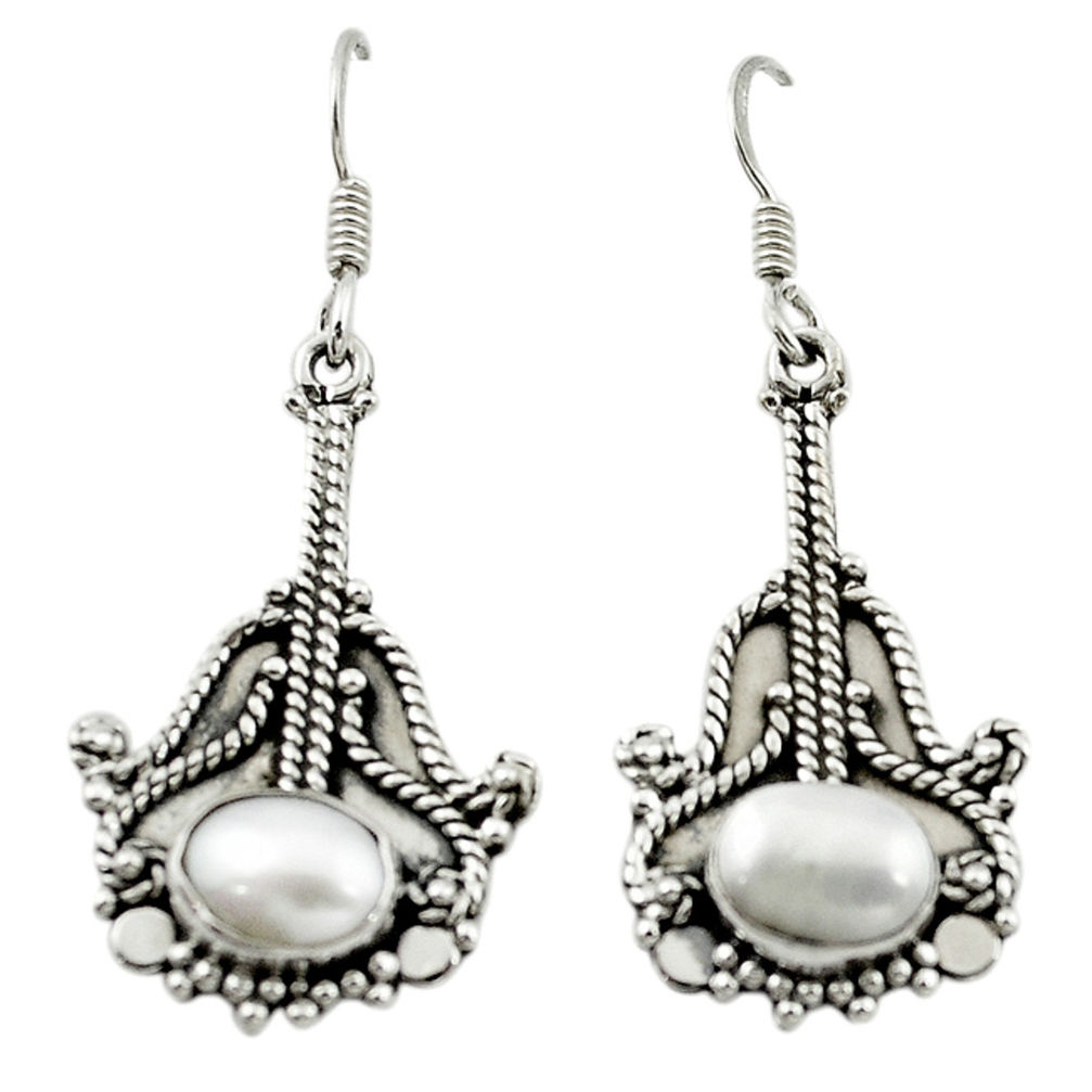 Natural white pearl 925 sterling silver dangle earrings jewelry d15517