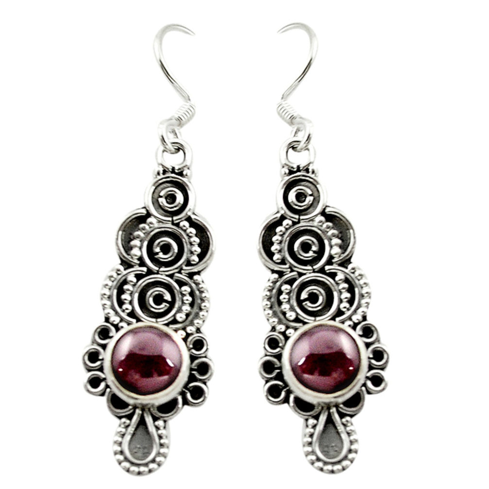 Natural red garnet 925 sterling silver dangle earrings jewelry d15551
