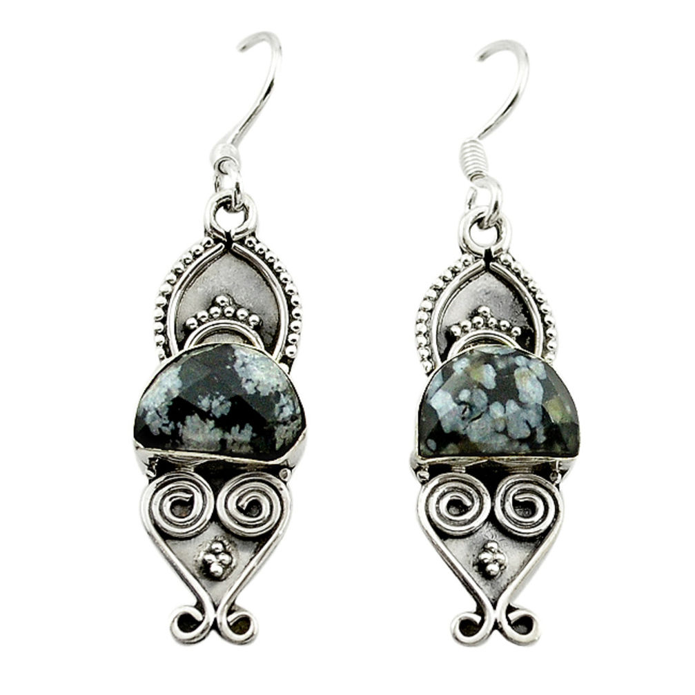 Natural black australian obsidian 925 silver dangle earrings jewelry d15552