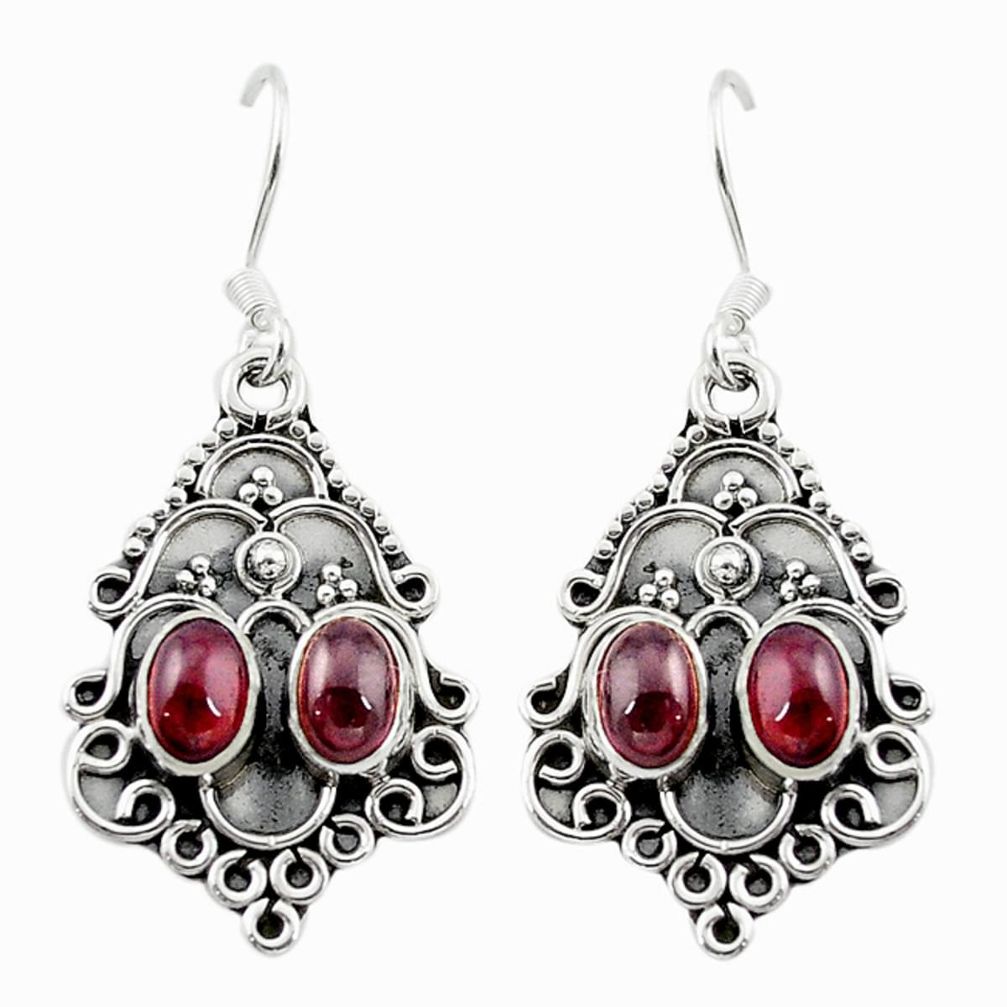 Natural red garnet 925 sterling silver dangle earrings jewelry d15559