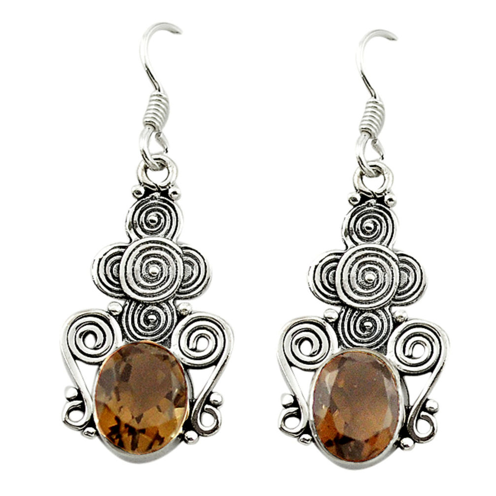 Brown smoky topaz 925 sterling silver dangle earrings jewelry d15577