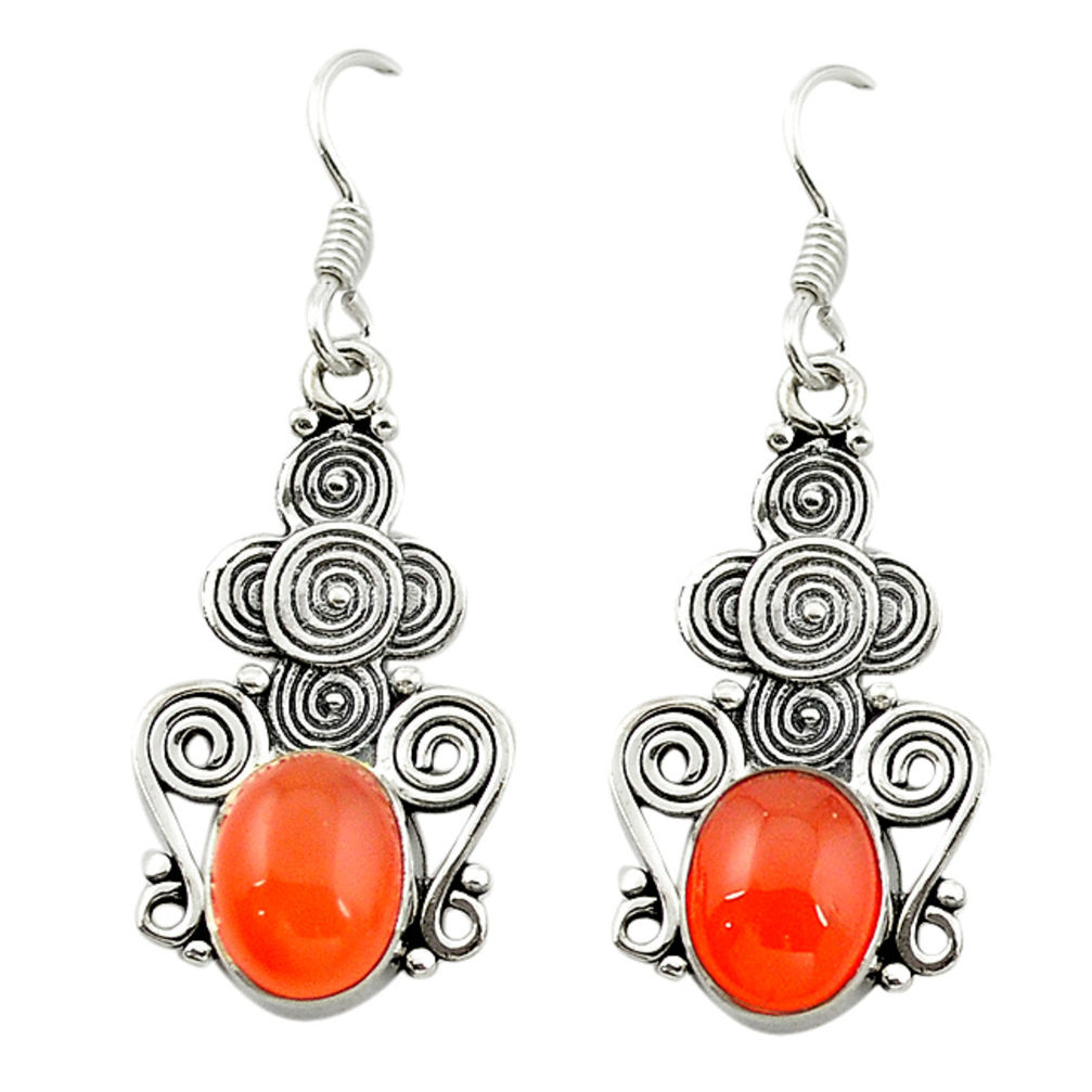 Natural orange cornelian (carnelian) 925 silver dangle earrings d15580