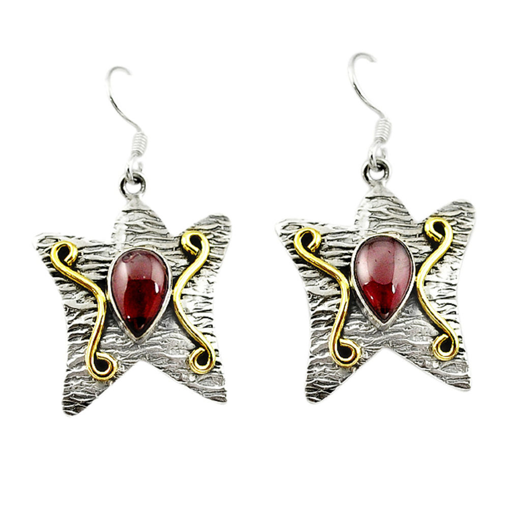 925 sterling silver natural red garnet 14k gold dangle earrings d15605