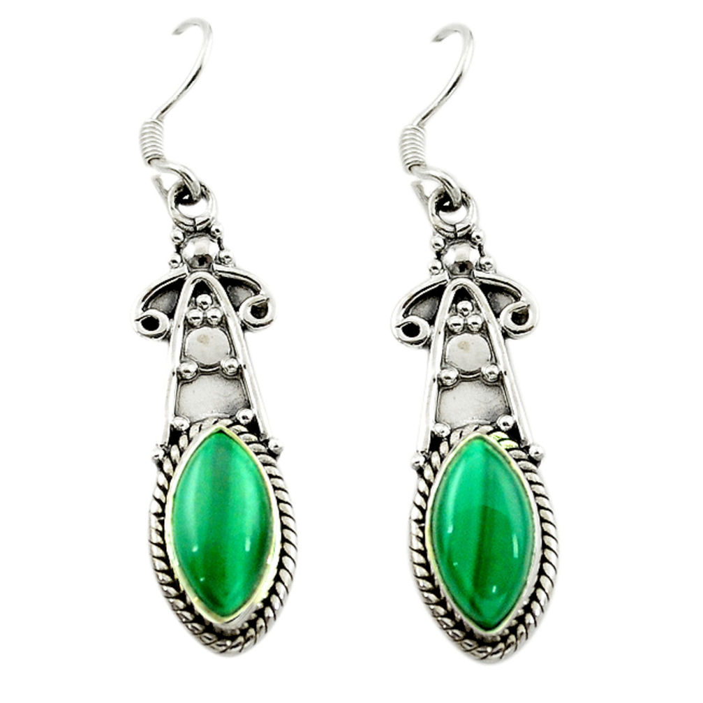 Natural green malachite (pilot's stone) 925 silver dangle earrings d15665