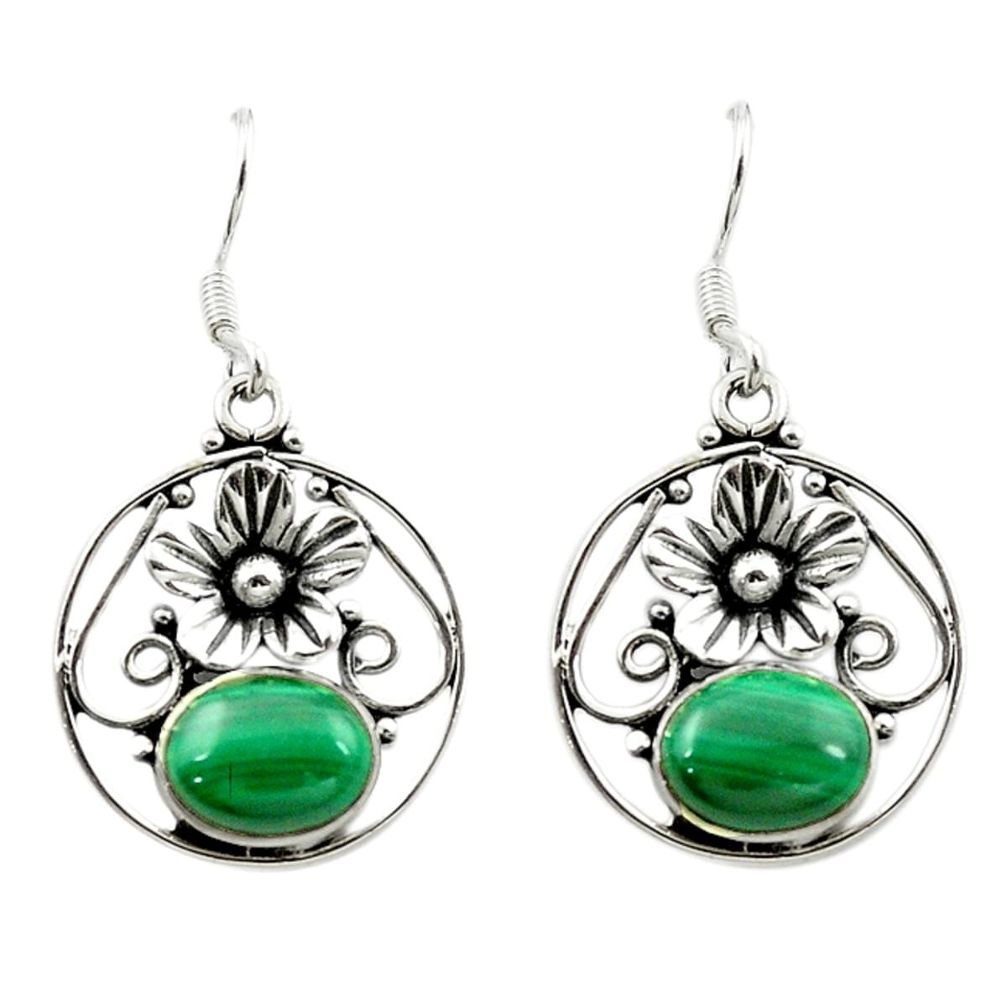 925 silver natural green malachite (pilot's stone) dangle earrings d15669