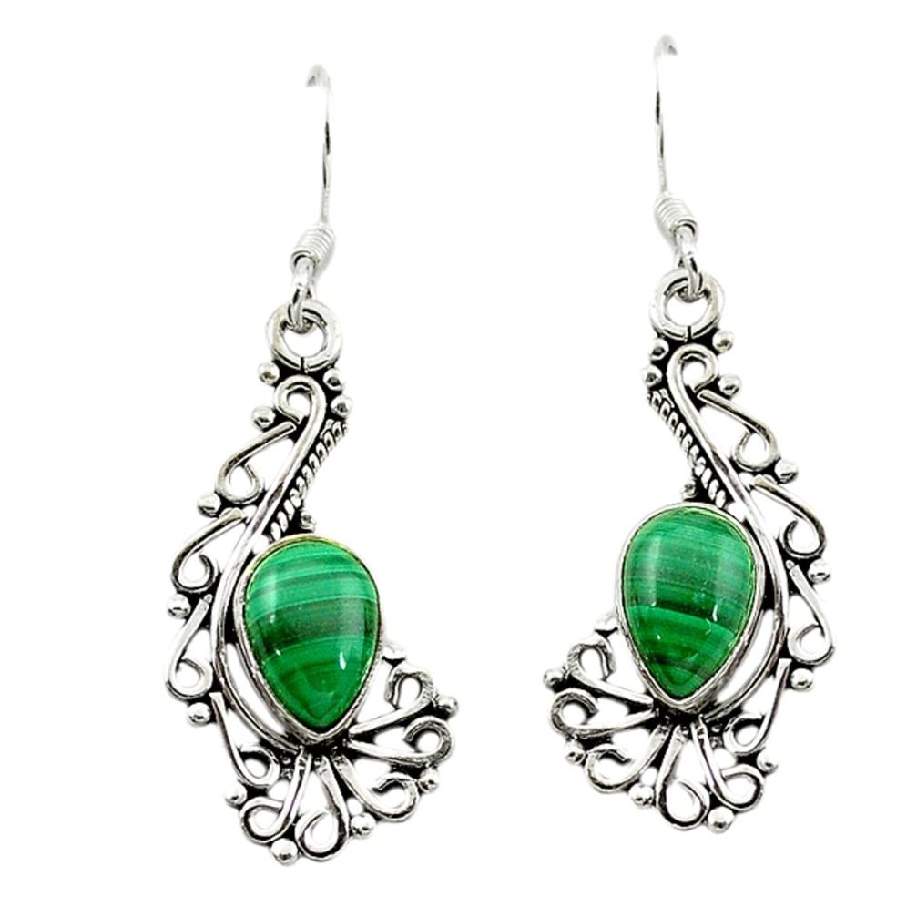 Natural green malachite (pilot's stone) 925 silver dangle earrings d15670