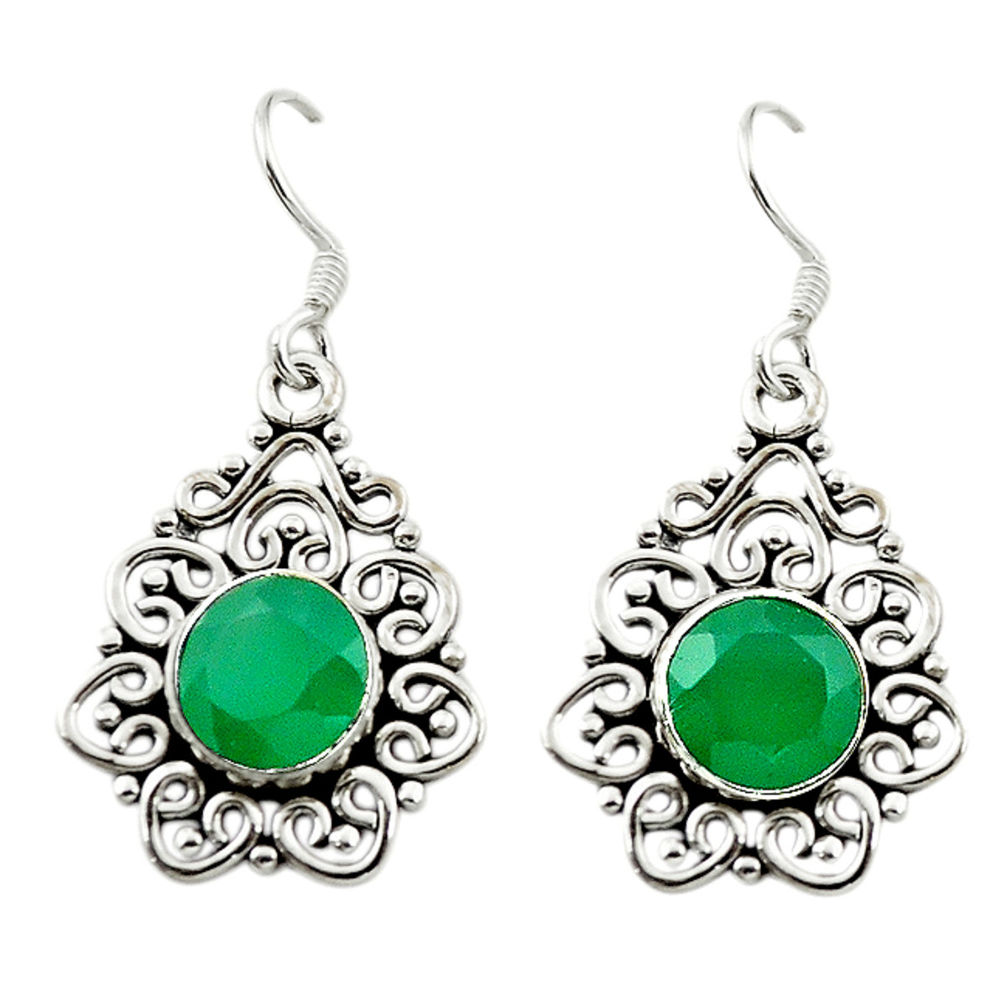 Natural green malachite (pilot's stone) 925 silver dangle earrings d15676