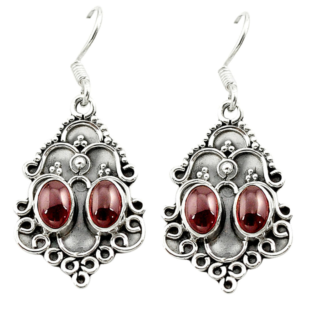 Natural red garnet 925 sterling silver dangle earrings jewelry d15689