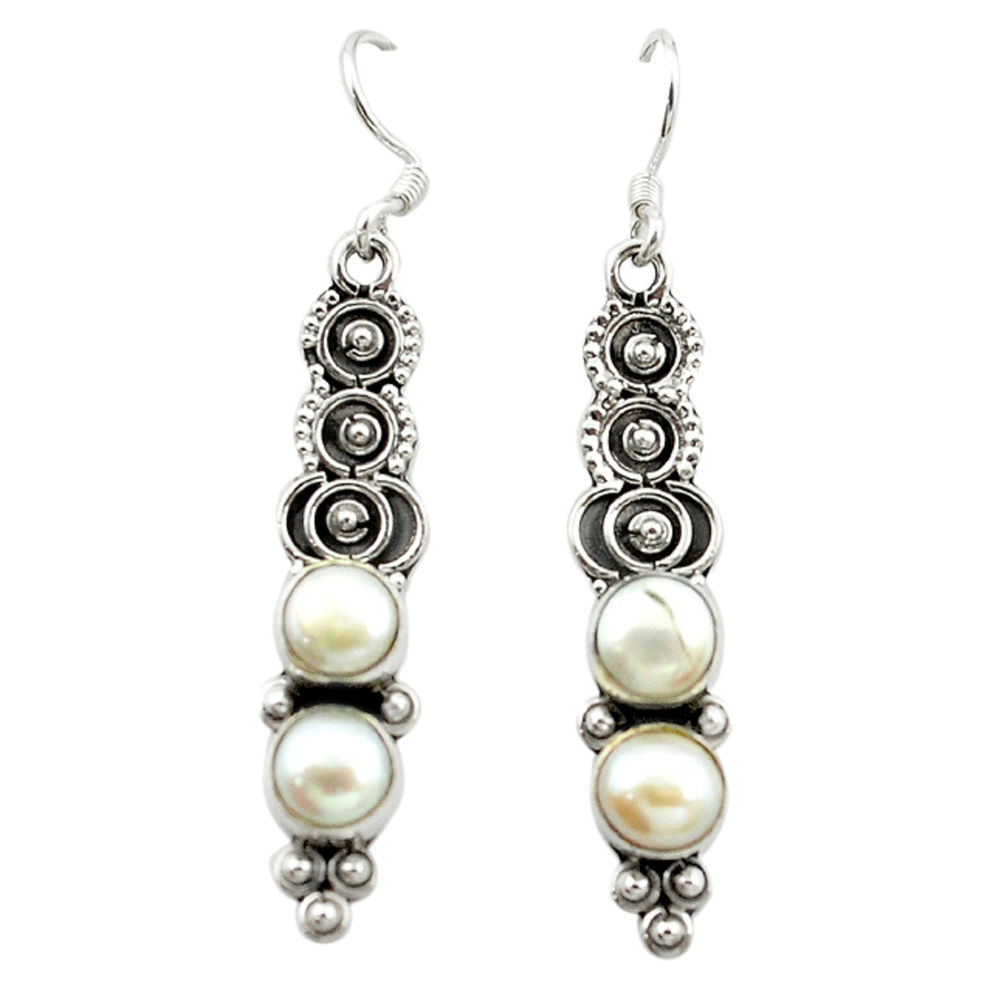 Natural white pearl 925 sterling silver dangle earrings jewelry d15706