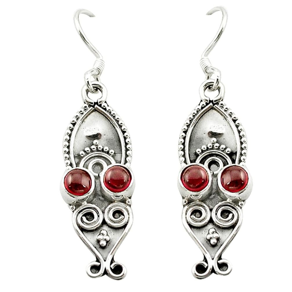 Natural red garnet 925 sterling silver dangle earrings jewelry d15713