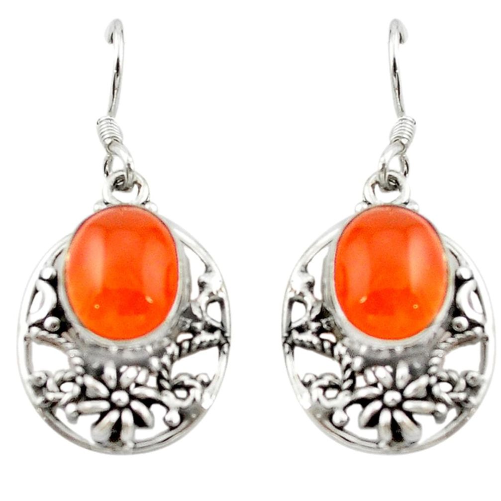 Natural orange cornelian (carnelian) 925 silver dangle earrings d15721