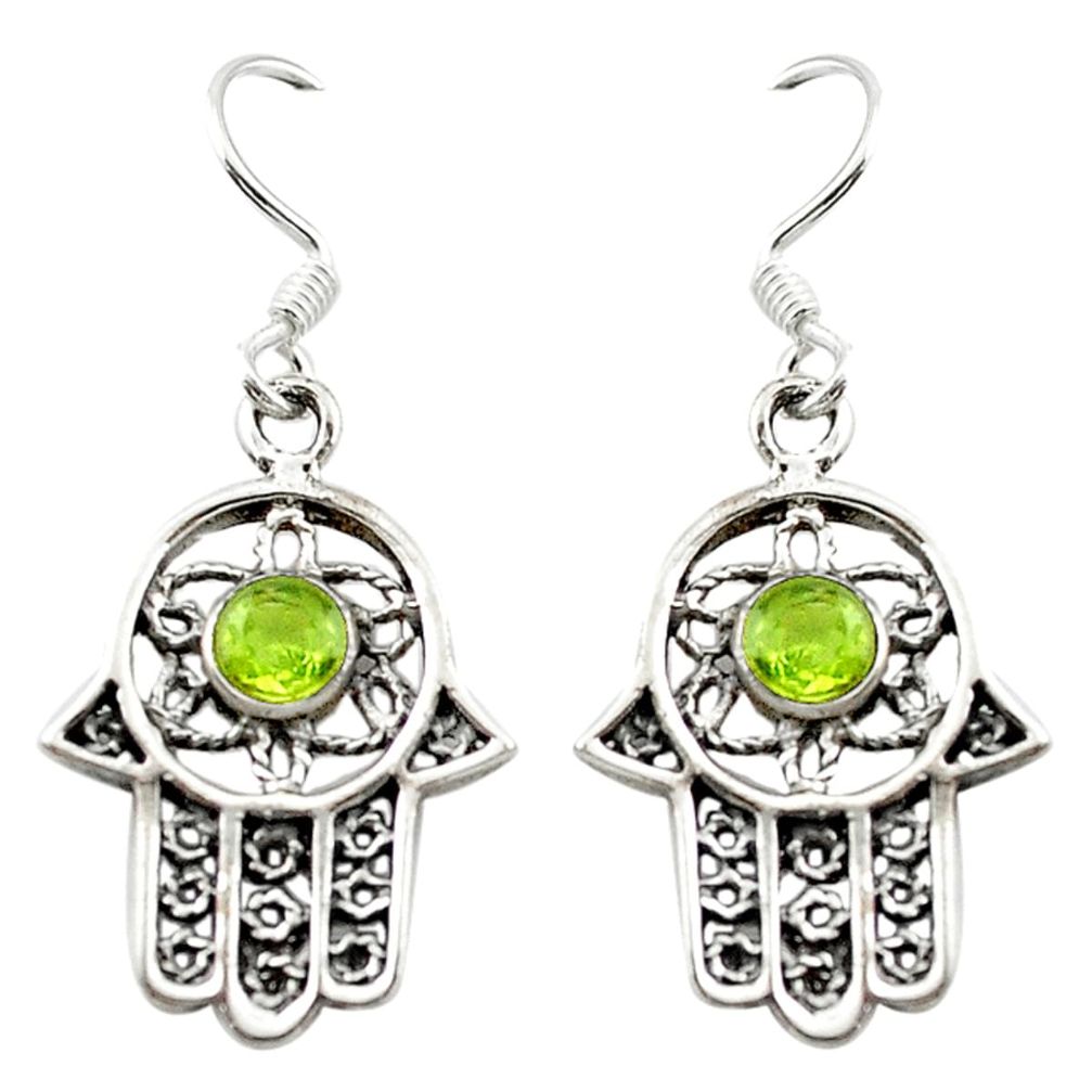 Natural green peridot 925 silver hand of god hamsa earrings jewelry d15723