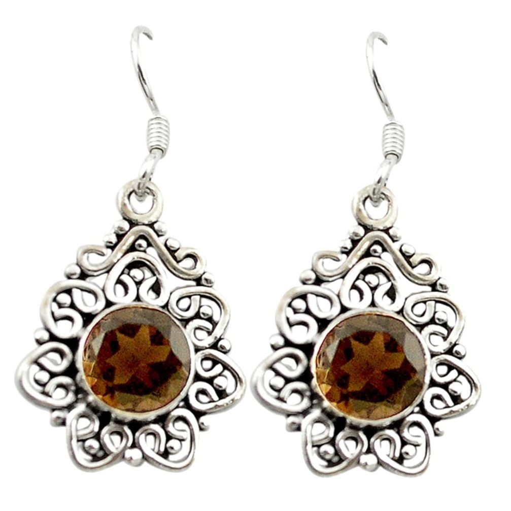 Brown smoky topaz 925 sterling silver dangle earrings jewelry d15728