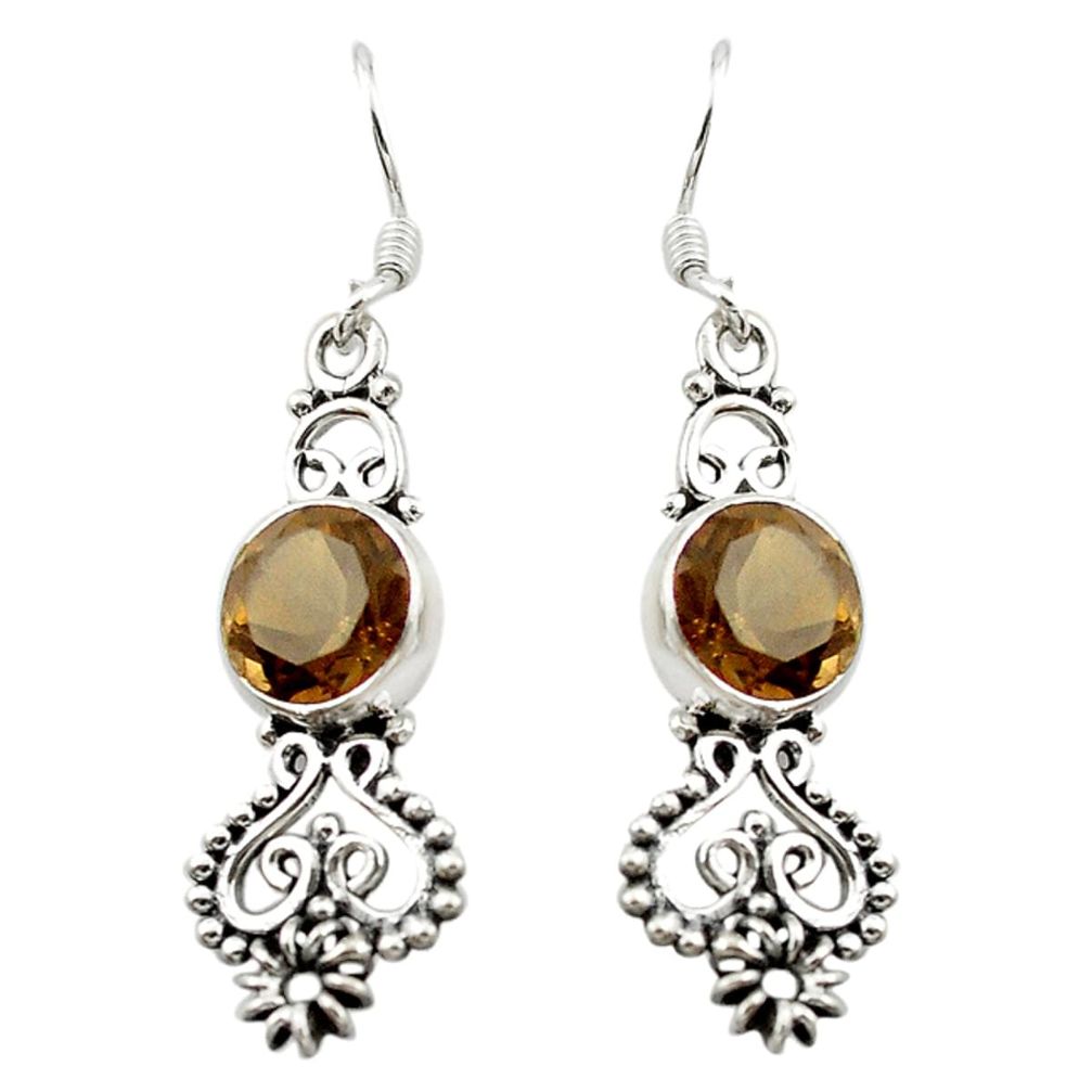 Brown smoky topaz 925 sterling silver dangle earrings jewelry d15729