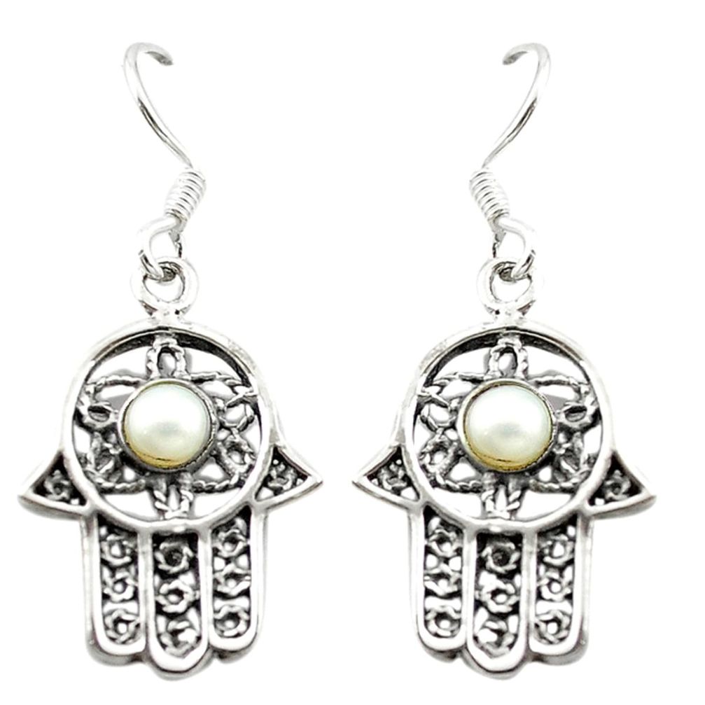 925 silver natural white pearl hand of god hamsa earrings jewelry d15730