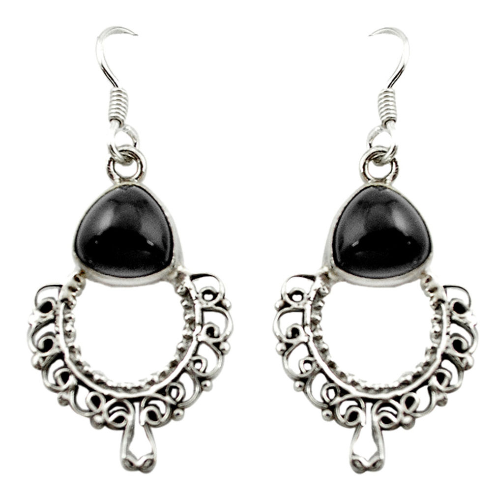 Natural black onyx 925 sterling silver dangle earrings jewelry d15748