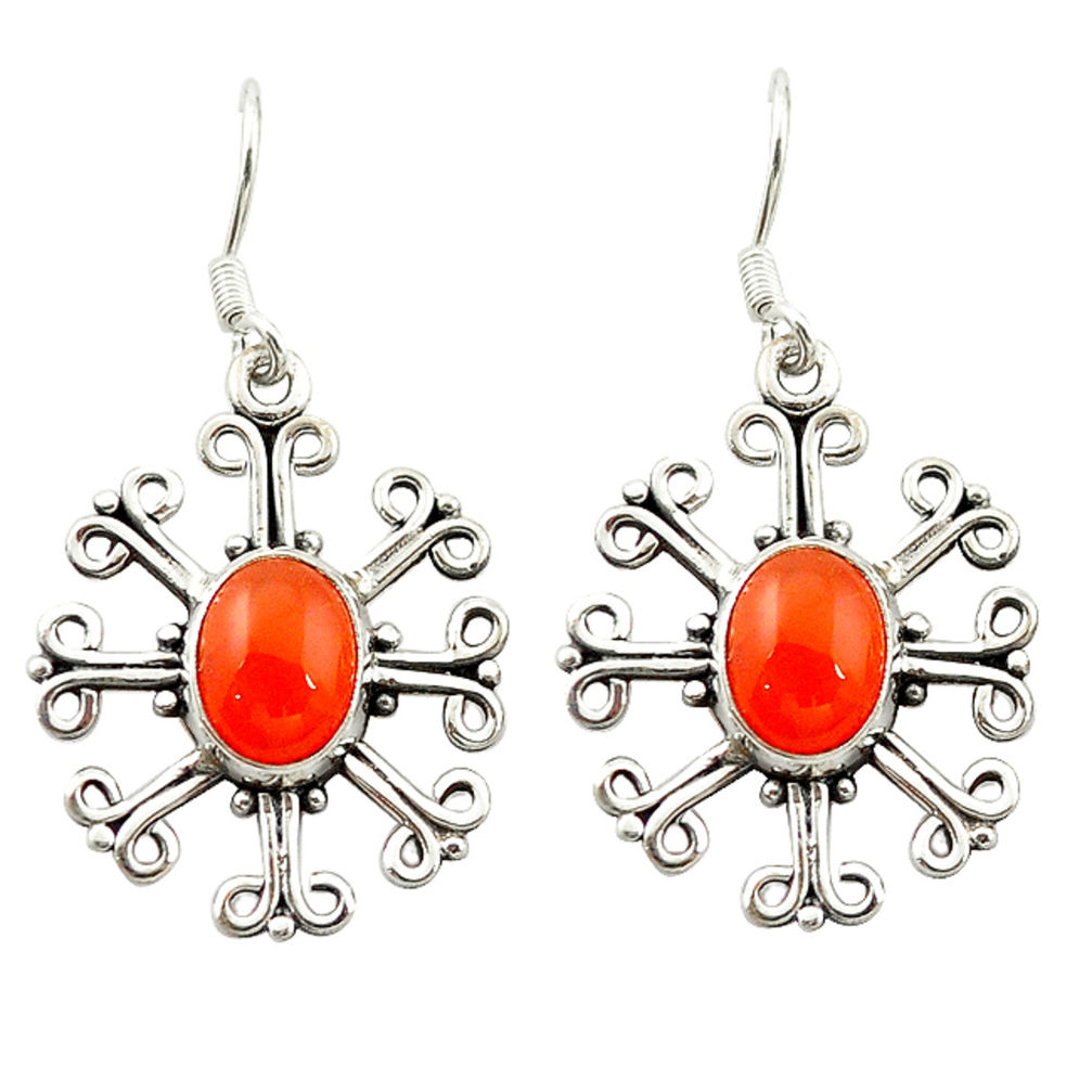 Natural orange cornelian (carnelian) 925 silver dangle earrings d15801