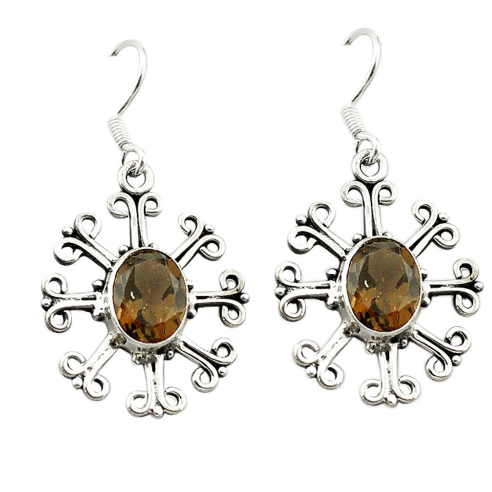 Brown smoky topaz 925 sterling silver dangle earrings jewelry d15807