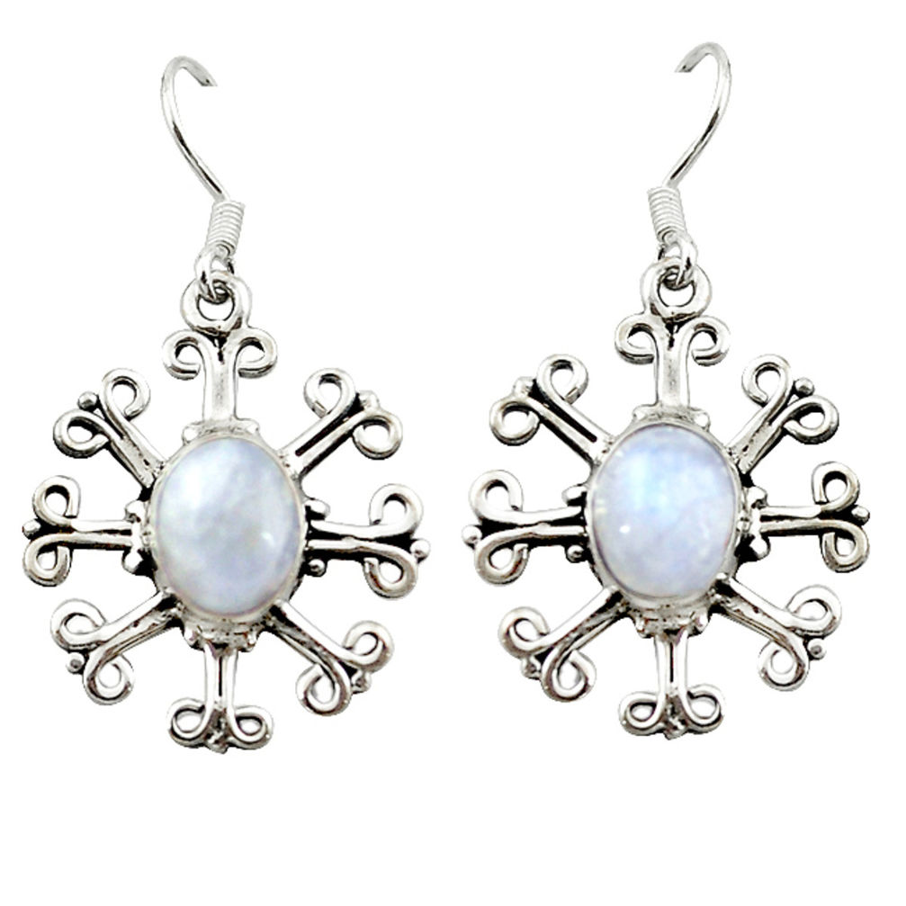 Natural rainbow moonstone 925 sterling silver dangle earrings jewelry d15812