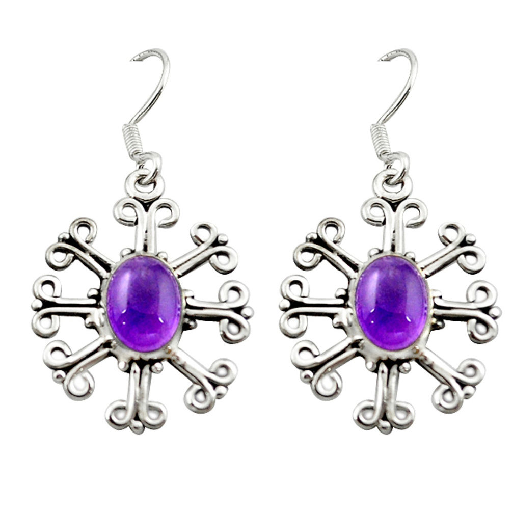 Natural purple amethyst 925 sterling silver dangle earrings d15814