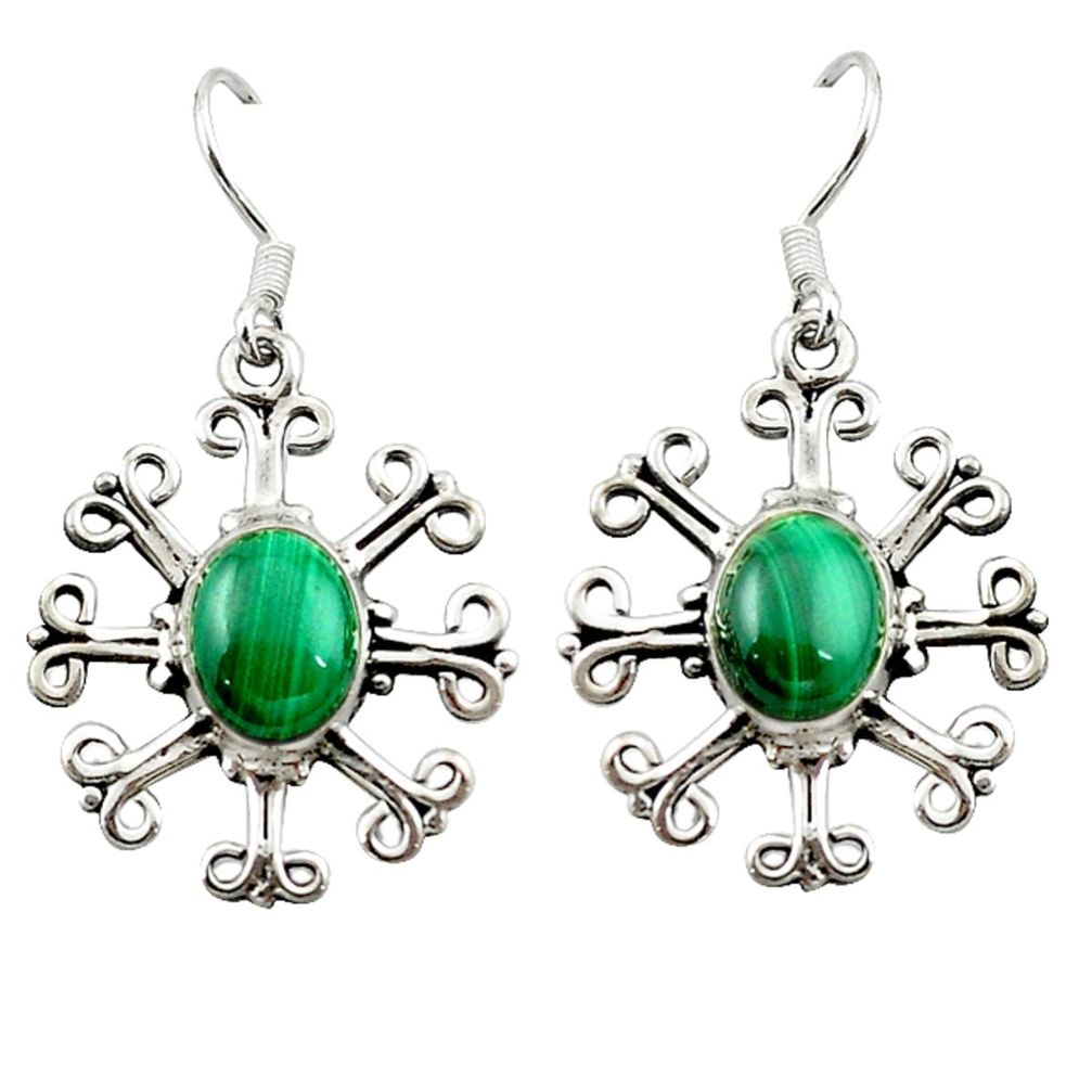 Natural green malachite (pilot's stone) 925 silver dangle earrings d15816