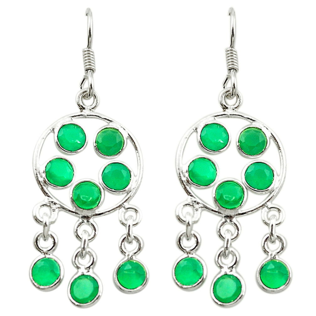 Natural green chalcedony 925 sterling silver chandelier earrings d15834