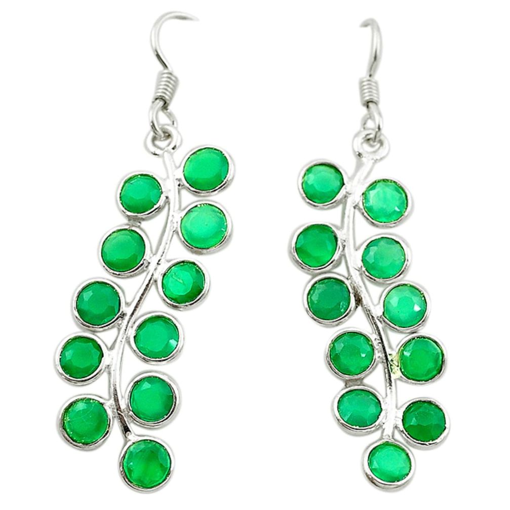 Natural green chalcedony 925 sterling silver dangle earrings d15848