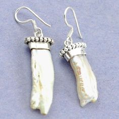 Natural white biwa pearl 925 sterling silver dangle earrings jewelry d15873
