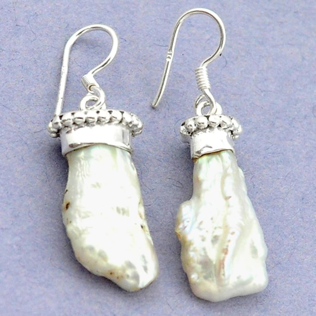 925 sterling silver natural white biwa pearl dangle earrings jewelry d15874