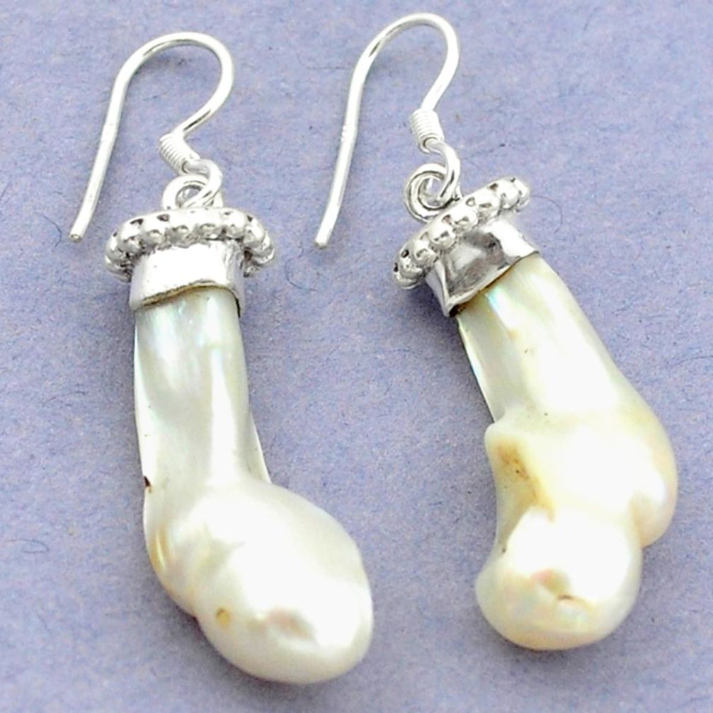 925 sterling silver natural white biwa pearl dangle earrings jewelry d15875