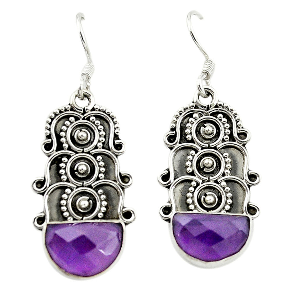 Natural purple amethyst 925 sterling silver dangle earrings d15887