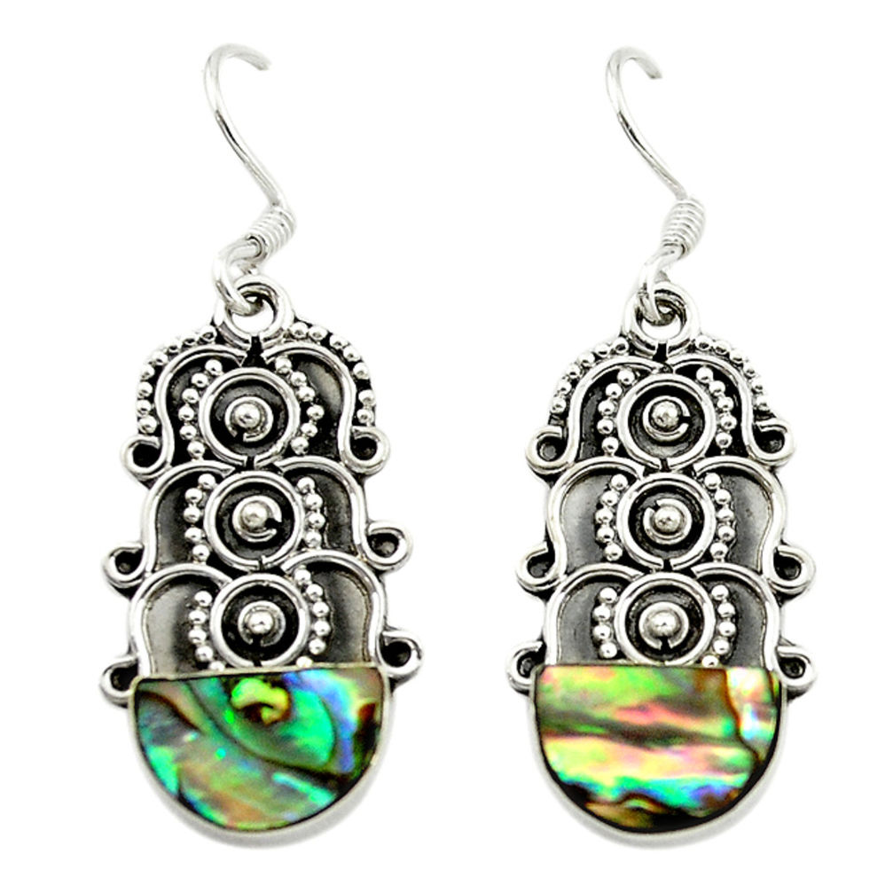 Natural green abalone paua seashell 925 silver dangle earrings d15891