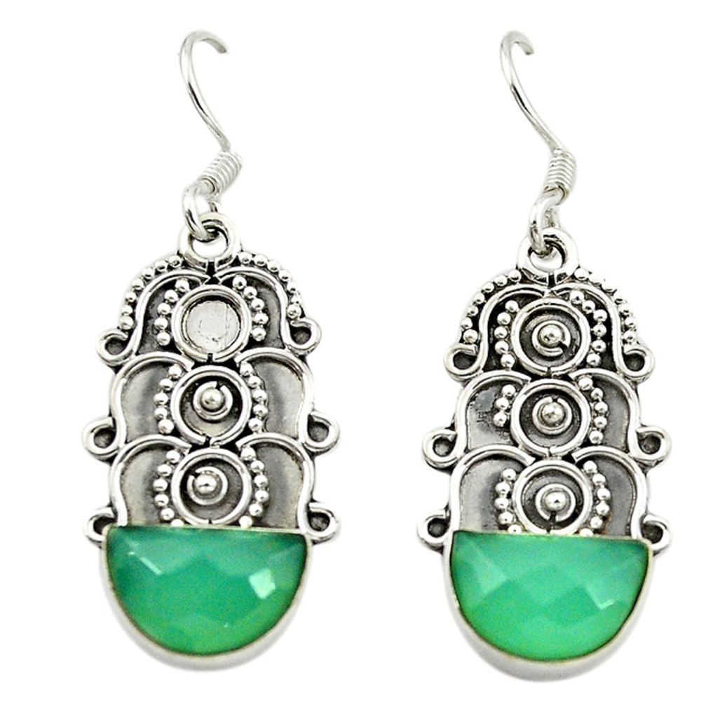 Natural green chalcedony 925 sterling silver dangle earrings d15892