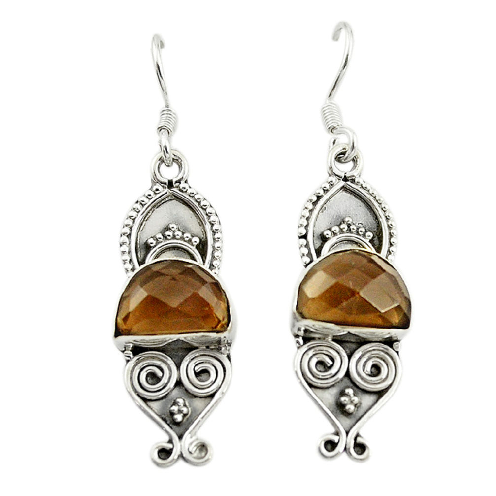 Brown smoky topaz 925 sterling silver dangle earrings jewelry d15896