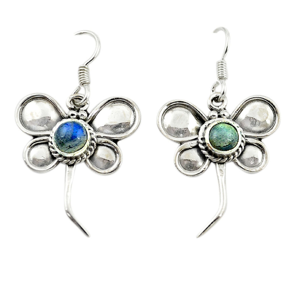 Natural blue labradorite 925 sterling silver dragonfly earrings d15907