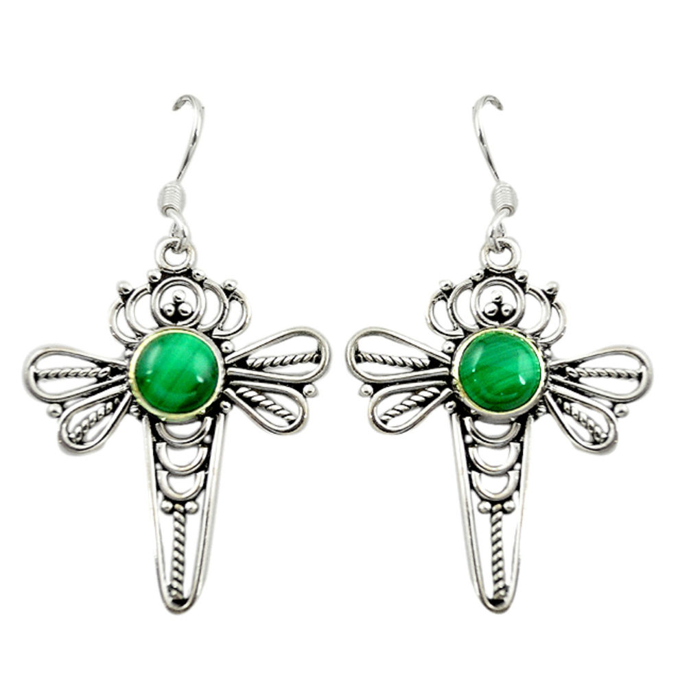 Natural green malachite (pilot's stone) 925 silver dragonfly earrings d15921