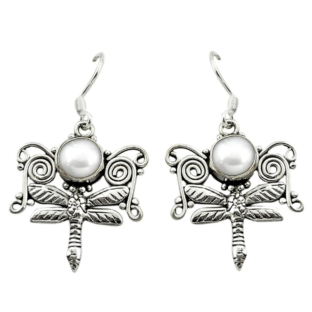Natural white pearl 925 sterling silver dragonfly earrings jewelry d15943