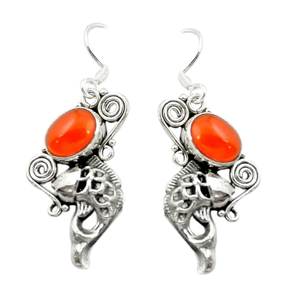 Natural orange cornelian (carnelian) 925 silver fish earrings d15956