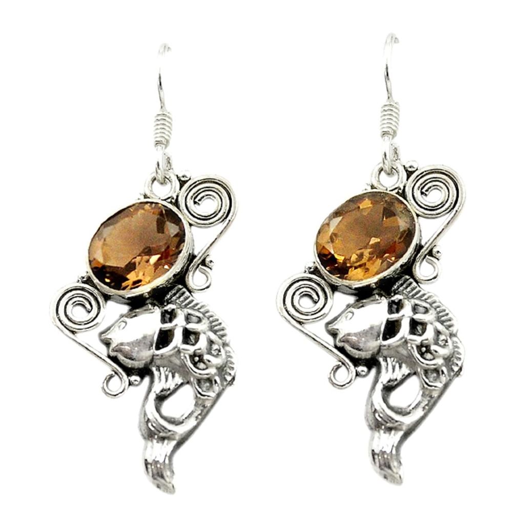 Brown smoky topaz 925 sterling silver dangle fish earrings jewelry d15965