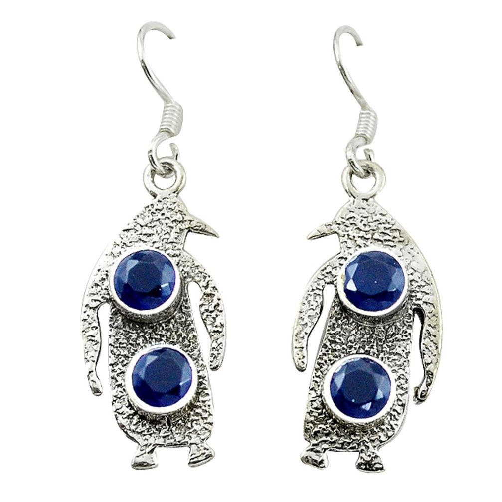 Blue sapphire quartz 925 sterling silver dangle penguin charm earrings d15987