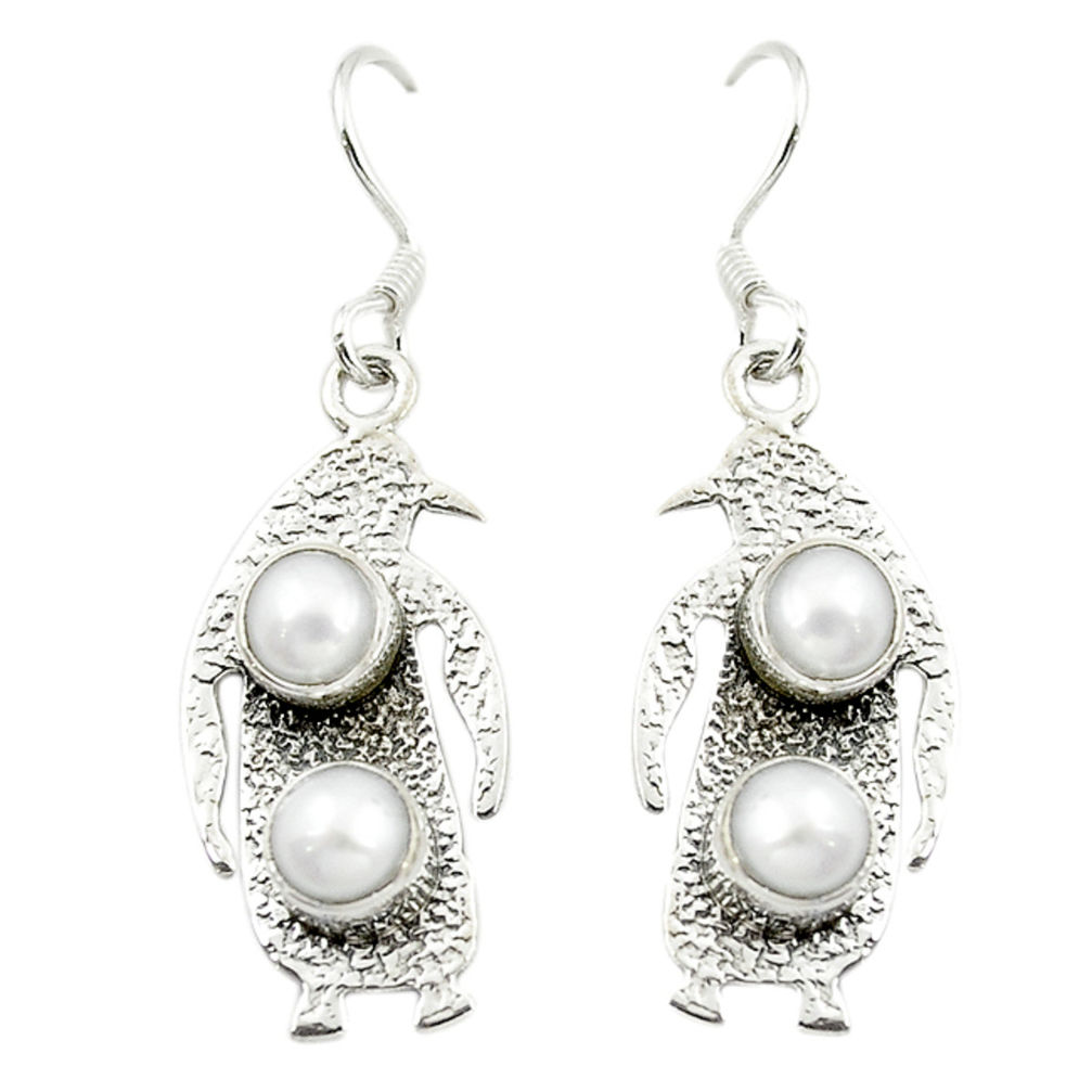 Natural white pearl 925 sterling silver dangle penguin charm earrings d15997