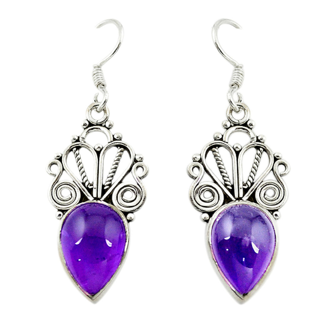 Natural purple amethyst 925 sterling silver dangle earrings d16011