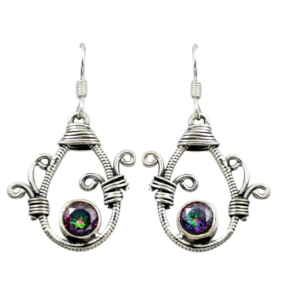Multi color rainbow topaz 925 sterling silver dangle earrings d16026